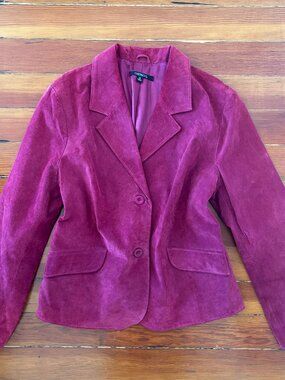 100% Genuine Suede Leather Plus Size Maroon Blazer SIZE 18